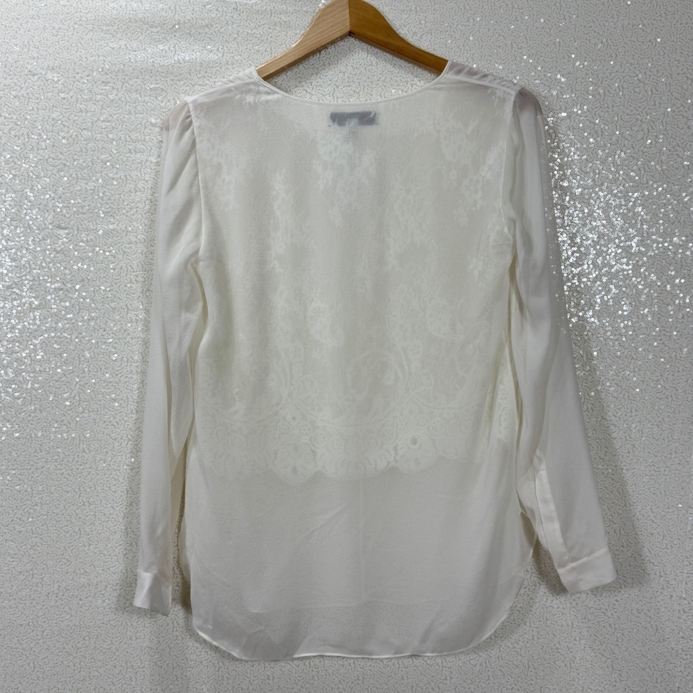 Robert Rodriguez 100% Silk Lace Detail Sheer Tunic Romantic Blouse White V-Neck - Picture 11 of 12